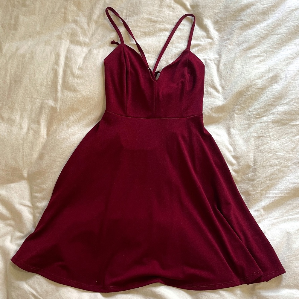 Solemio Fit and Flare Skater Wine Mini Dress S
